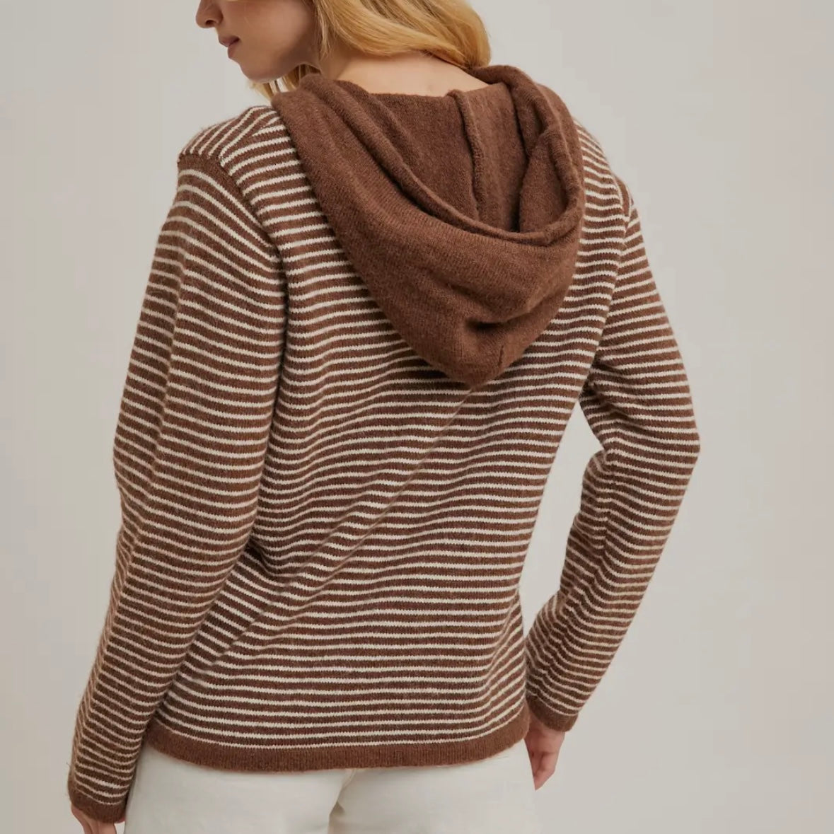 Henley Sweater with Hood in Mocha/Cream