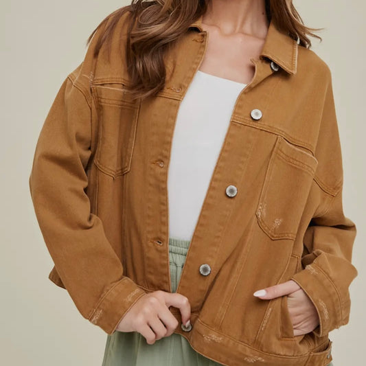 Washed Denim Jacket in Camel