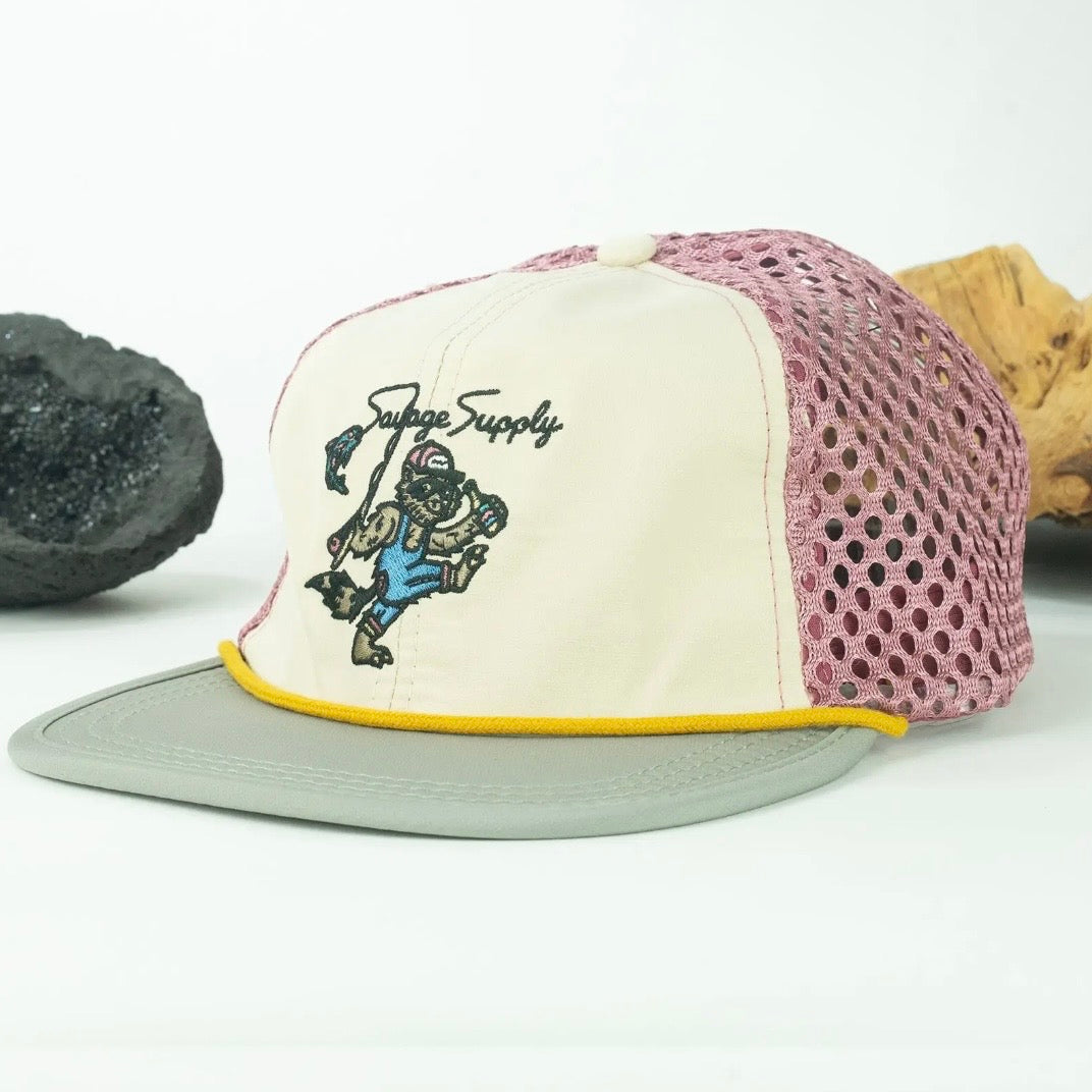 Savage Supply Dancing Raccoon Mesh Floating Hat - Khaki/Green/Mauve