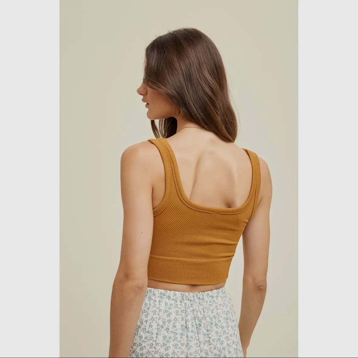 Chevron Ribbed Seamless Padded Bralette in Honey Golden