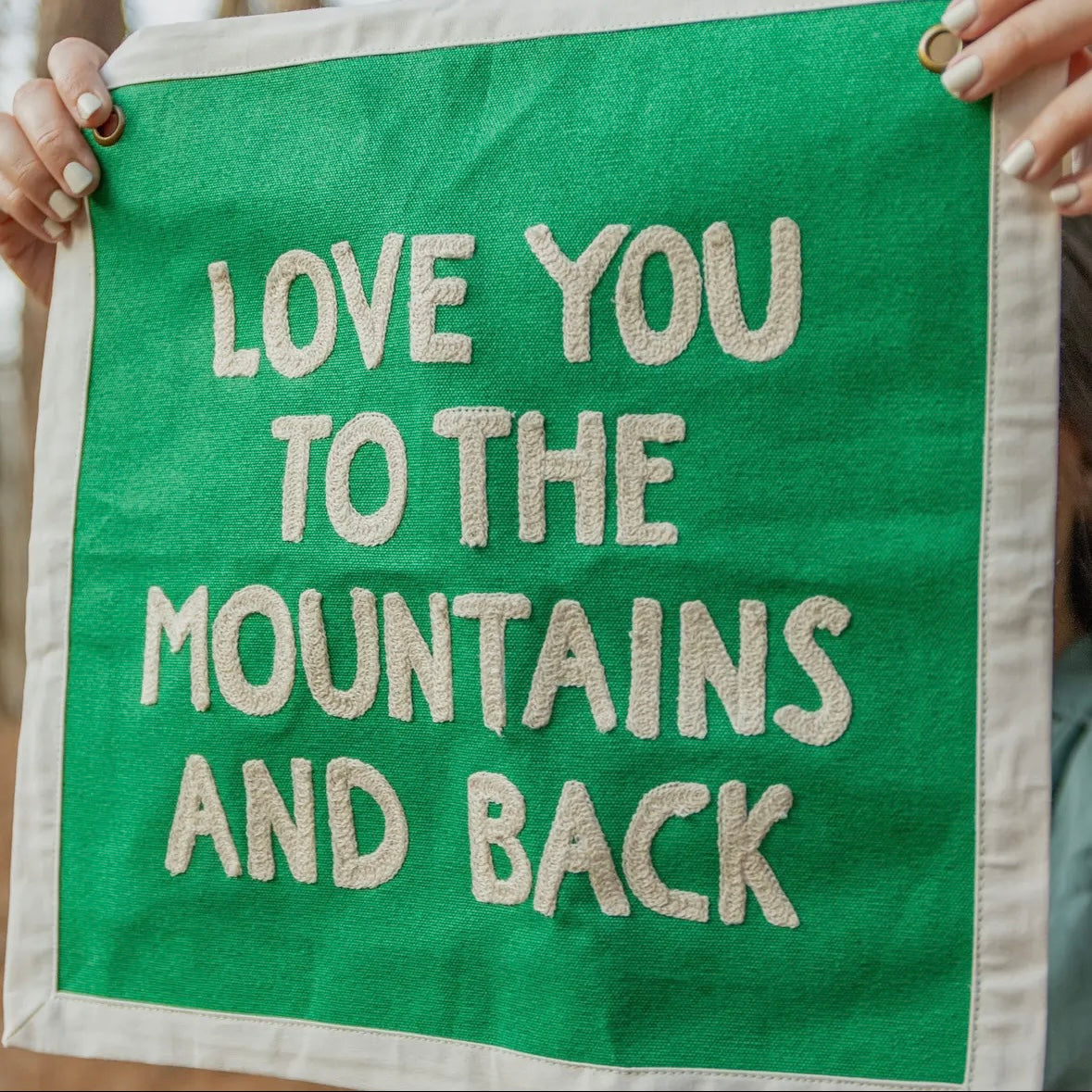 Mountains and Back Embroidered Canvas Banner