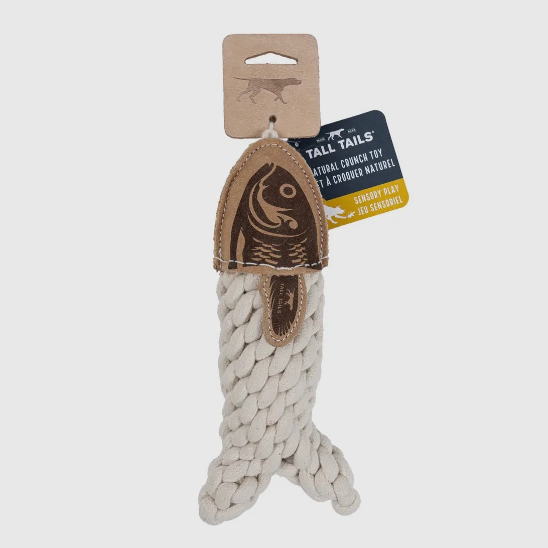 Natural Leather Crunch Fish Rope Dog Toy