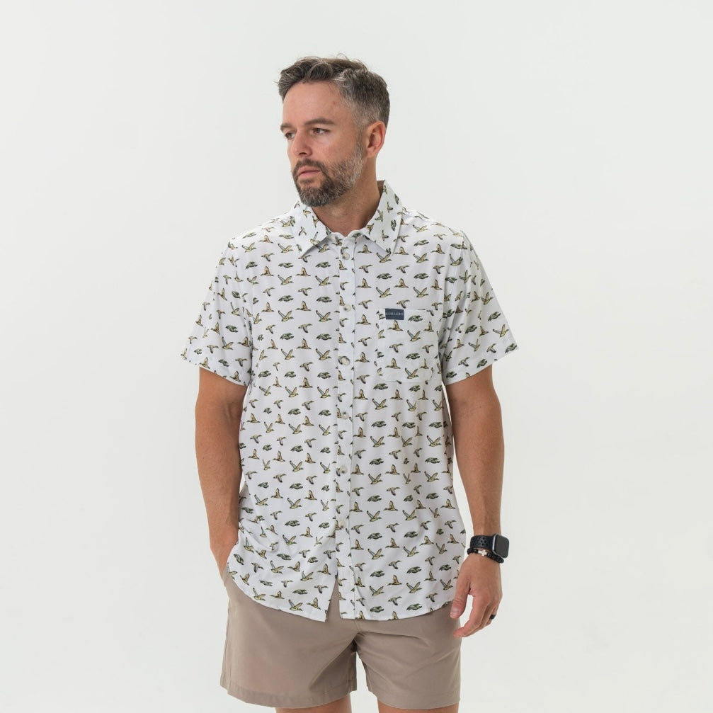 Burlebo Performance Button Up - Flying Mallard Ducks