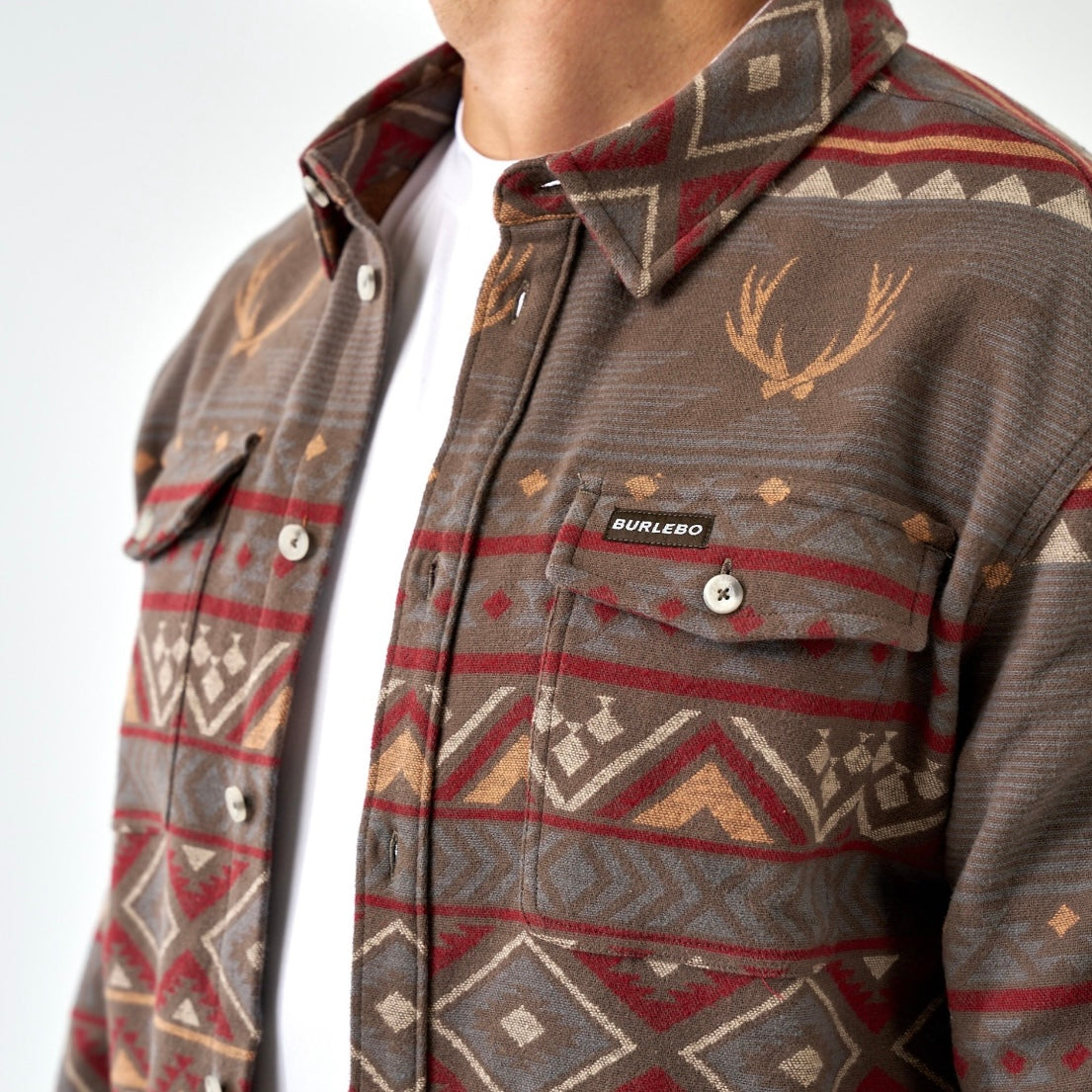 Burlebo Vintage Heavyweight Flannel - Whitetail Aztec - Brown