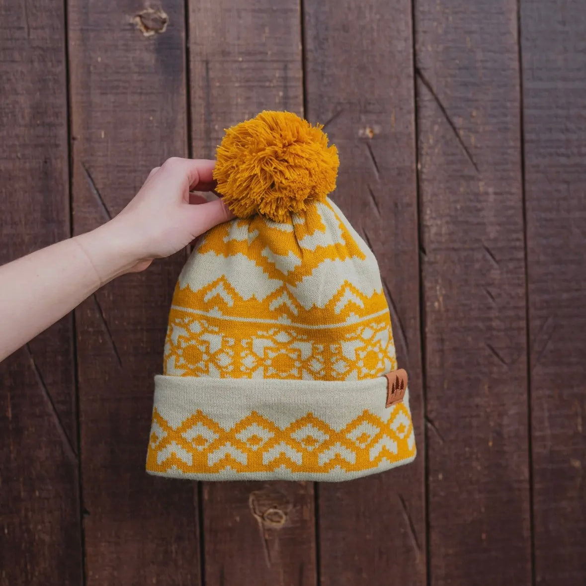 The Montana Scene Snowflake Pattern Pom Beanie - Mustard