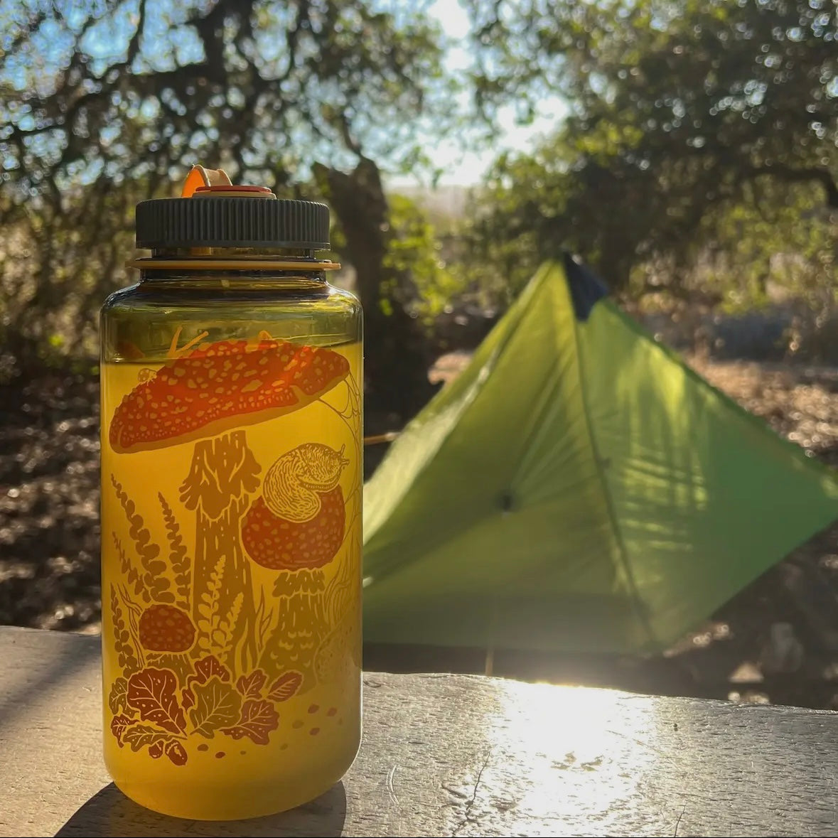 Mustard Beetle Illustration Toad & Mushrooms, 32oz Wide Mouth Nalgene Water Bottle