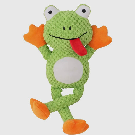 Petkin - Plush Frog Dog Toy with Squeaker