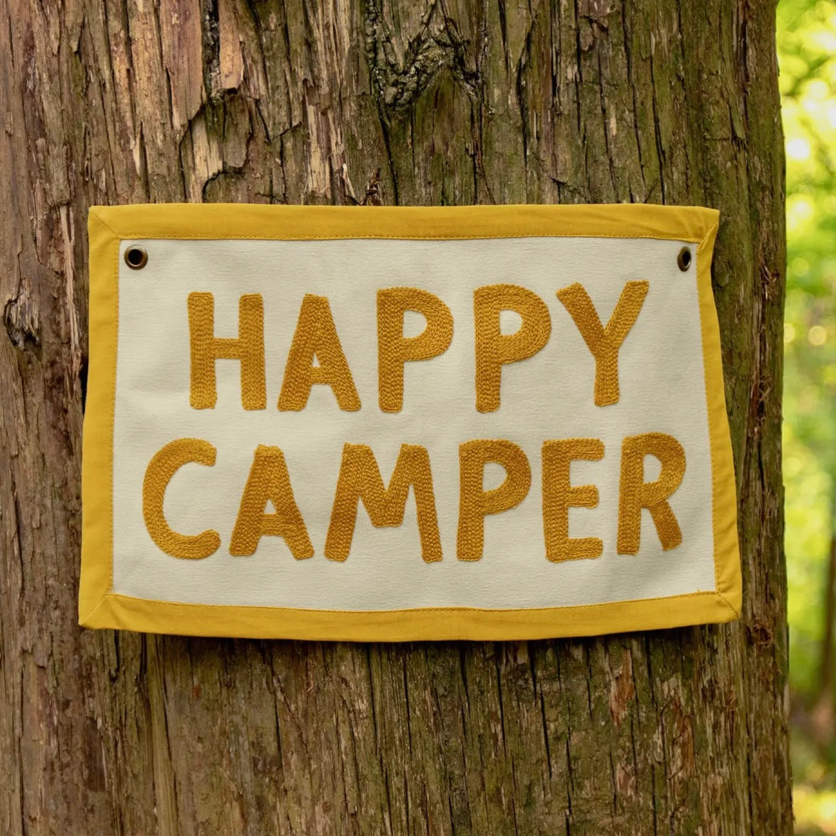 Happy Camper Embroidered Canvas Banner