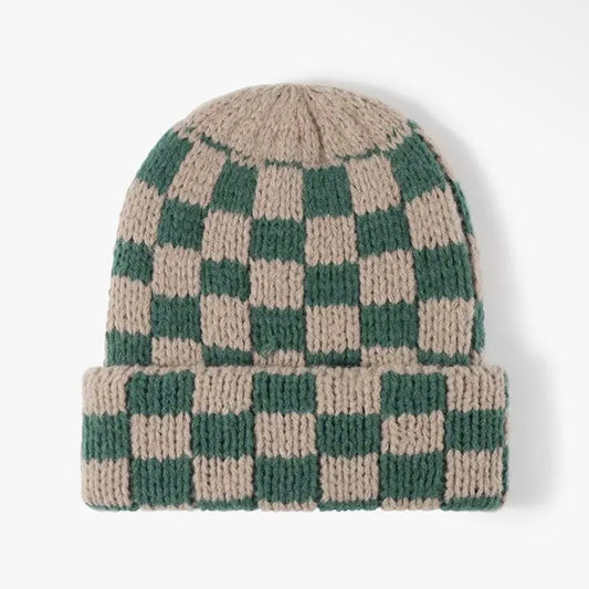 Checker Soft Plush Beanie Hat