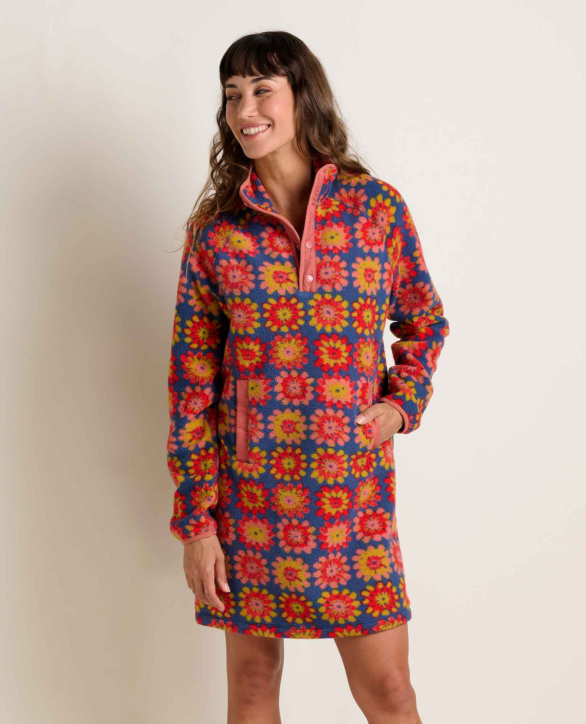 Toad & Co Campo Fleece 1/4 Snap Dress - Kyanite Floral