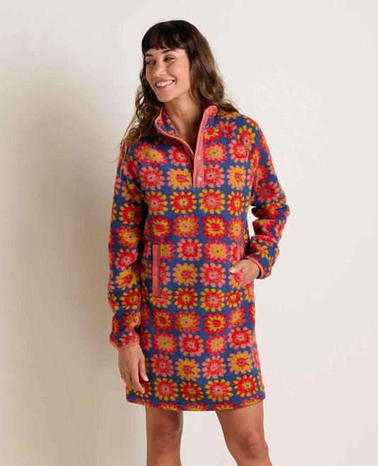 Toad & Co Campo Fleece 1/4 Snap Dress - Kyanite Floral