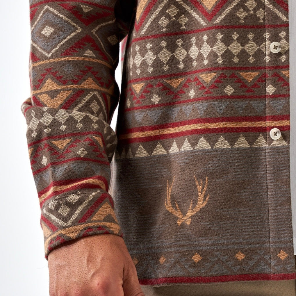 Burlebo Vintage Heavyweight Flannel - Whitetail Aztec - Brown