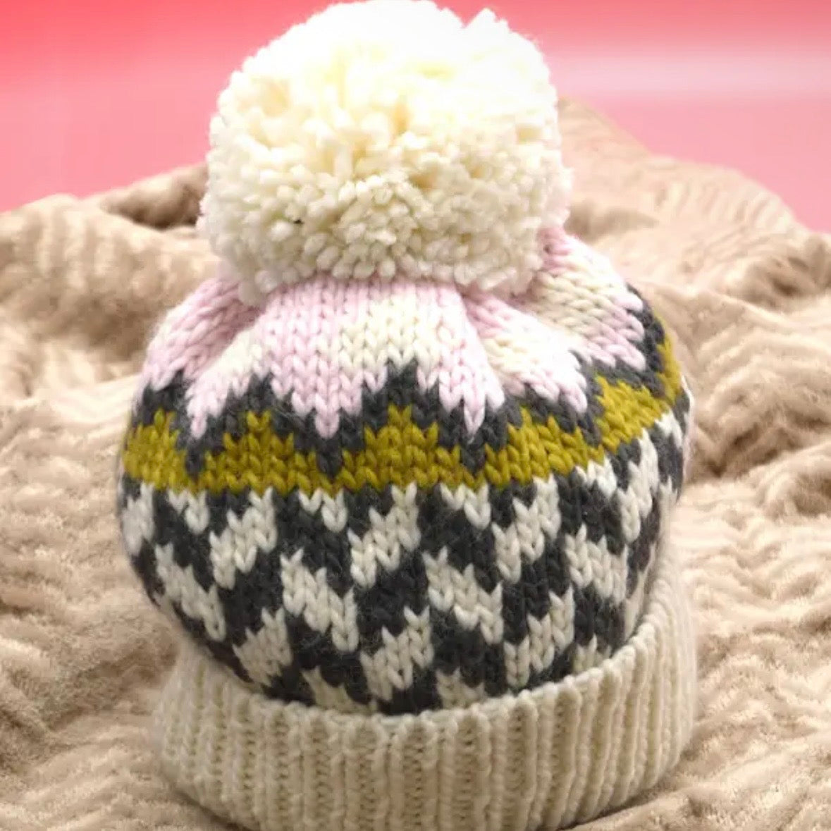 Chevron Knit Pom Beanie
