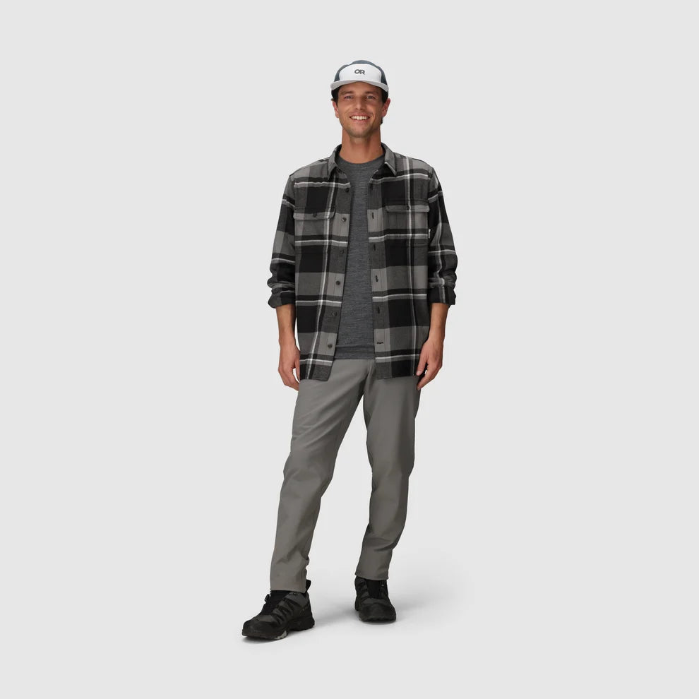 Outdoor Research Men's Feedback Flannel Twill Shirt Black / Pewter Plaid