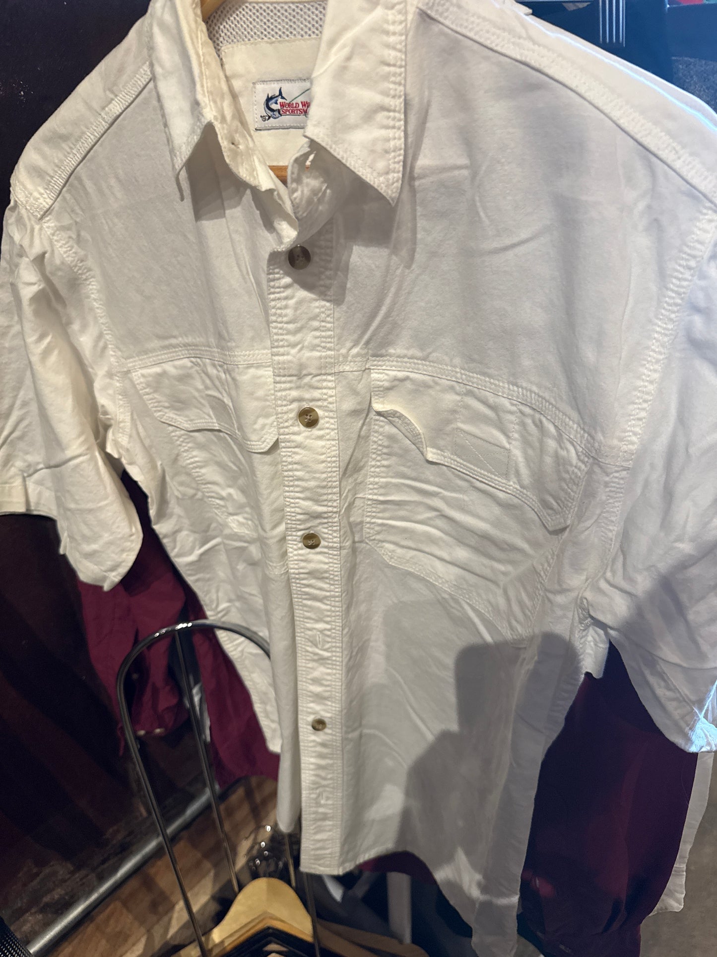 USED 6/22/26 World Wise Sportsman White Short Sleeve Fishing Shirt S